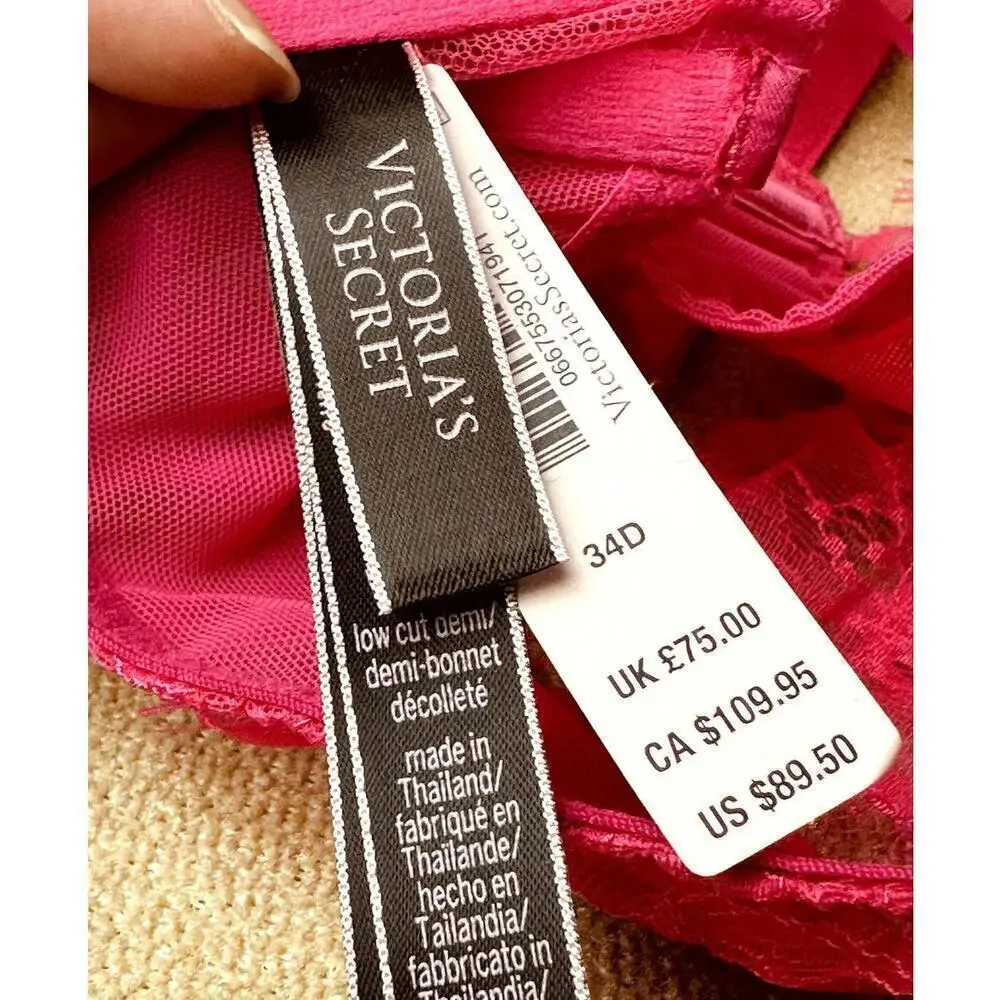 Victoria Secret Fuschia Lace Racerback Bra Women's Size 34D NWT